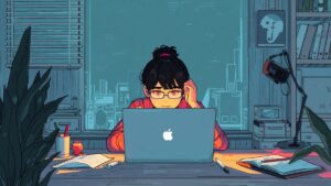 The Art of Focus and Deep Work – A person sitting at a table, working on a laptop with deep concentration in a distraction-free environment.