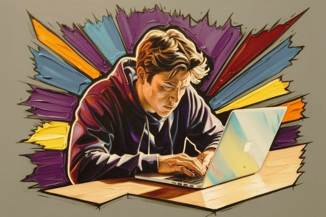 The Art of Focus and Deep Work – A person sitting at a table, working on a laptop with deep concentration in a distraction-free environment.